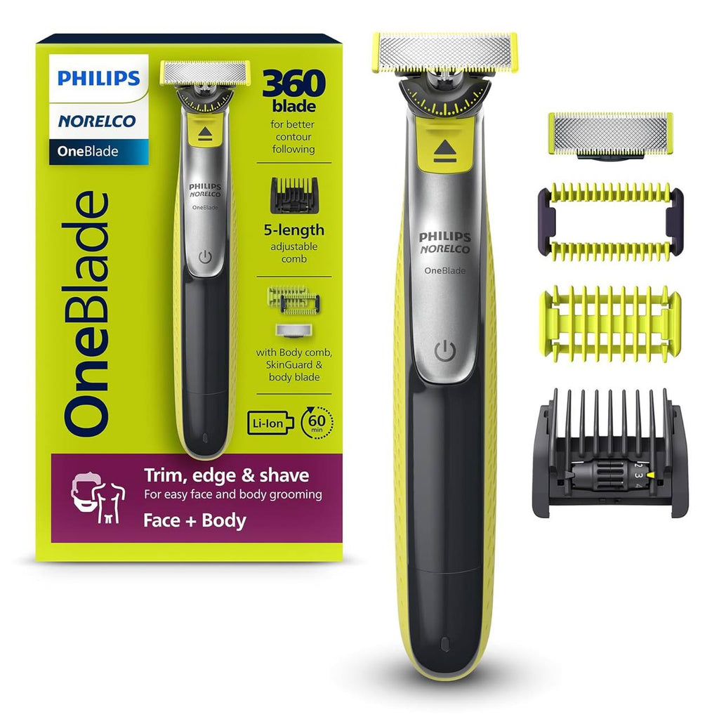Philips OneBlade Pro Face + Body QP6542/10, Hybrid Trimmer and Shaver with 12