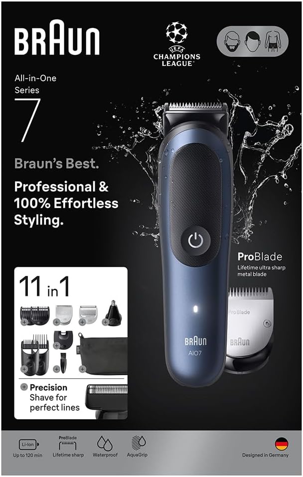 Braun All-in-One Series 7, 11in1 Grooming Kit, Charging Stand, ProBlade, AIO7540