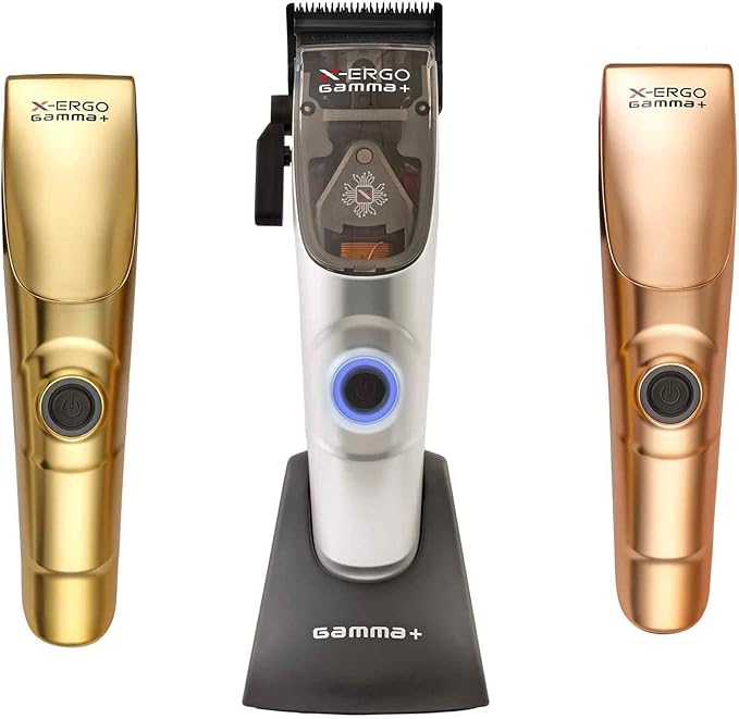 GAMMA+ X-Ergo Professional Cordless Hair Clipper 9V Microchipped Magnetic Motor, 3 Custom Lids in Matte Chrome, Gold, Rose Gold