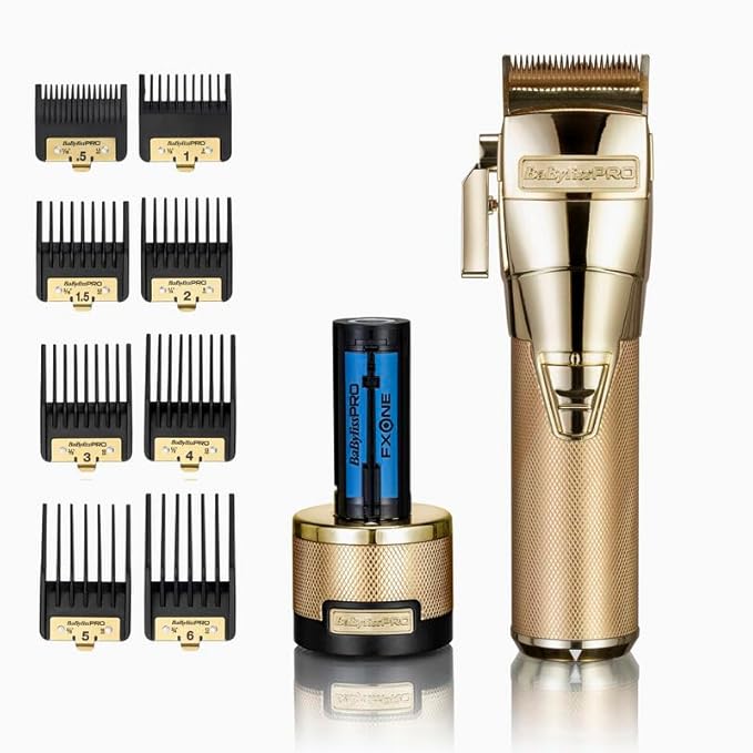 BaBylissPRO FXONE Cordless Hair Clipper | All-Metal Body | Gold MIM Fade Blade