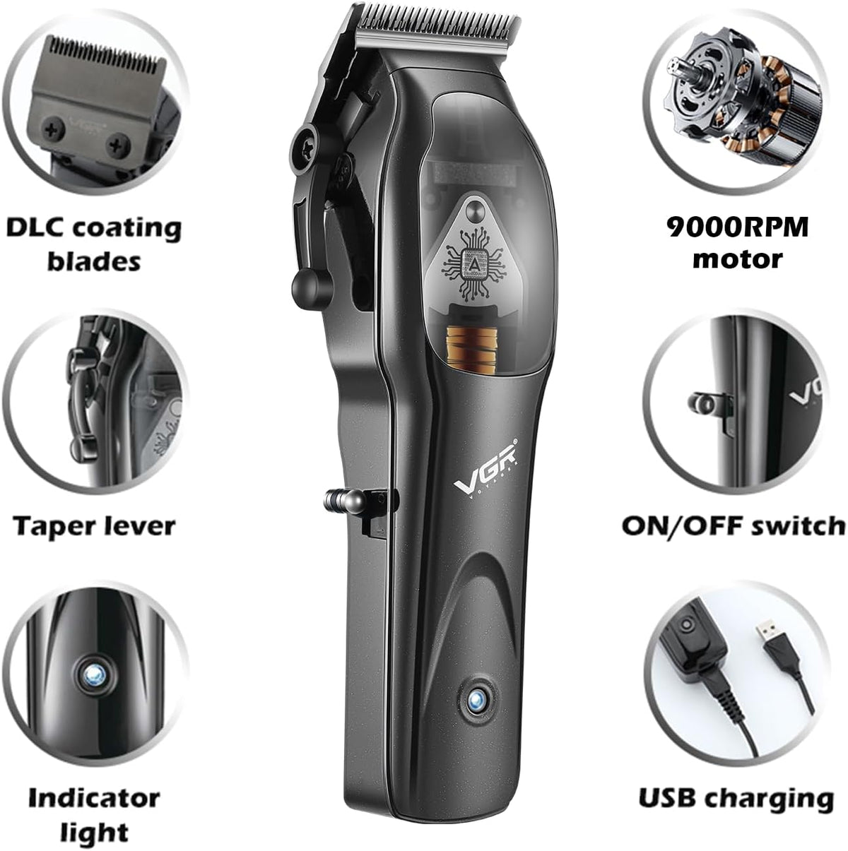 VGR 653 Professional Hair Clippers for Men, 9000RPM