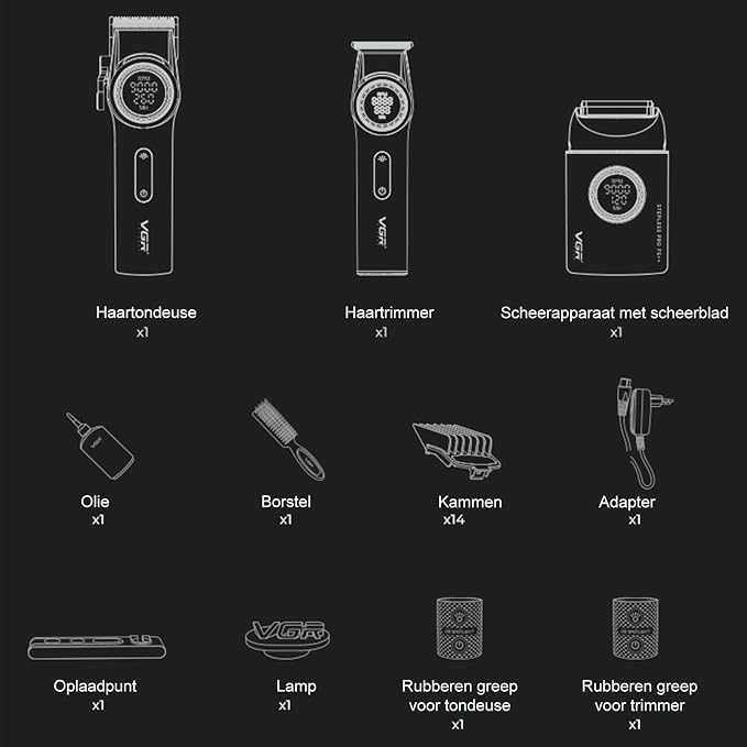 VGR 3-in-1 Professional Hair Trimmer Set with Hair Trimmer Men