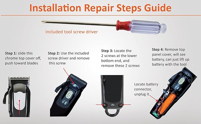 Battery Replacement for Wahl Magic Clip Clipper Hair Cordless Designer Senior Sterling-4 Beretto Super Taper Part 93837-OO1 + Tool Repair Fix Dead Power Issue