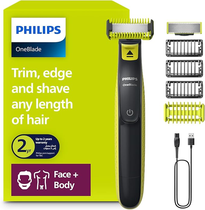 Philips OneBlade Pro Face + Body QP6542/10, Hybrid Trimmer and Shaver with 12