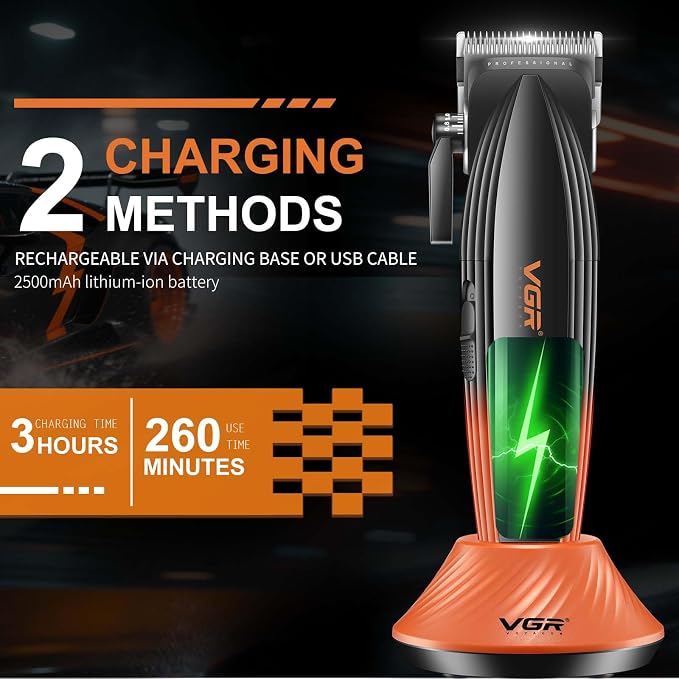VGR 889C Professional Hair Trimmer for Men with Turbo Function Orange