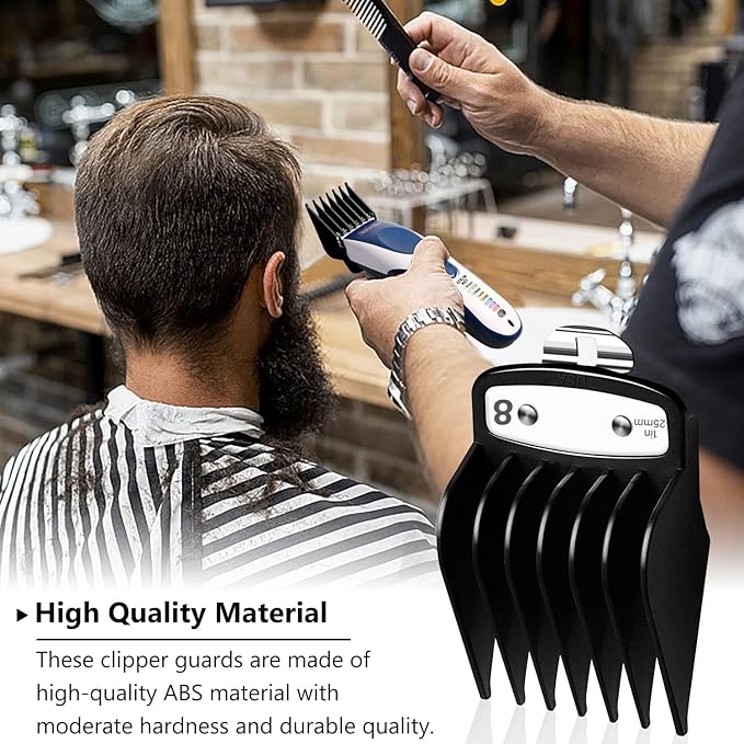 Professional Hair Clippers Guards Guide Attachments Combs, Hair Clipper Cutting Guides/Combs with Metal Clip from 1/16 Inch to 1 Inch, Compatible with Most Hair Clippers Trimmer(Pack of 8)