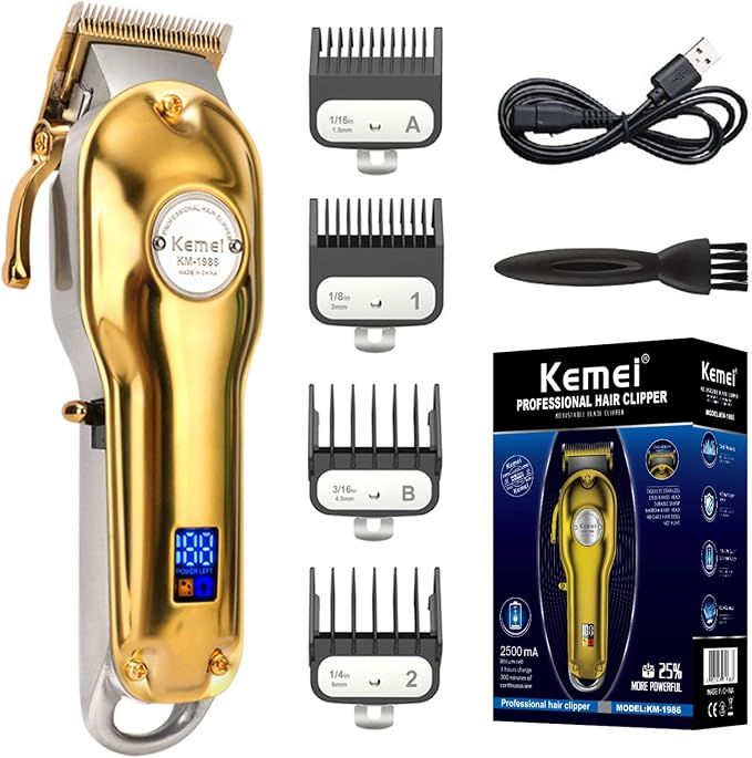 KEMEI 1986 Golden Cordless Hair Clipper Professional Hair Clippers