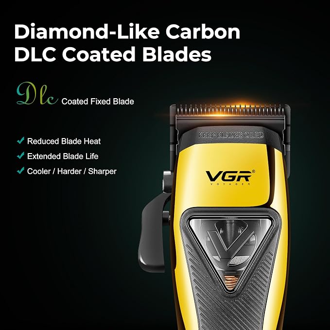 VGR Professional Hair Clippers Men Cordless - Barber Machine Barbershop Haircut Cutting Kit - Vector 9000 RPM Motor - DLC Blades - Electric