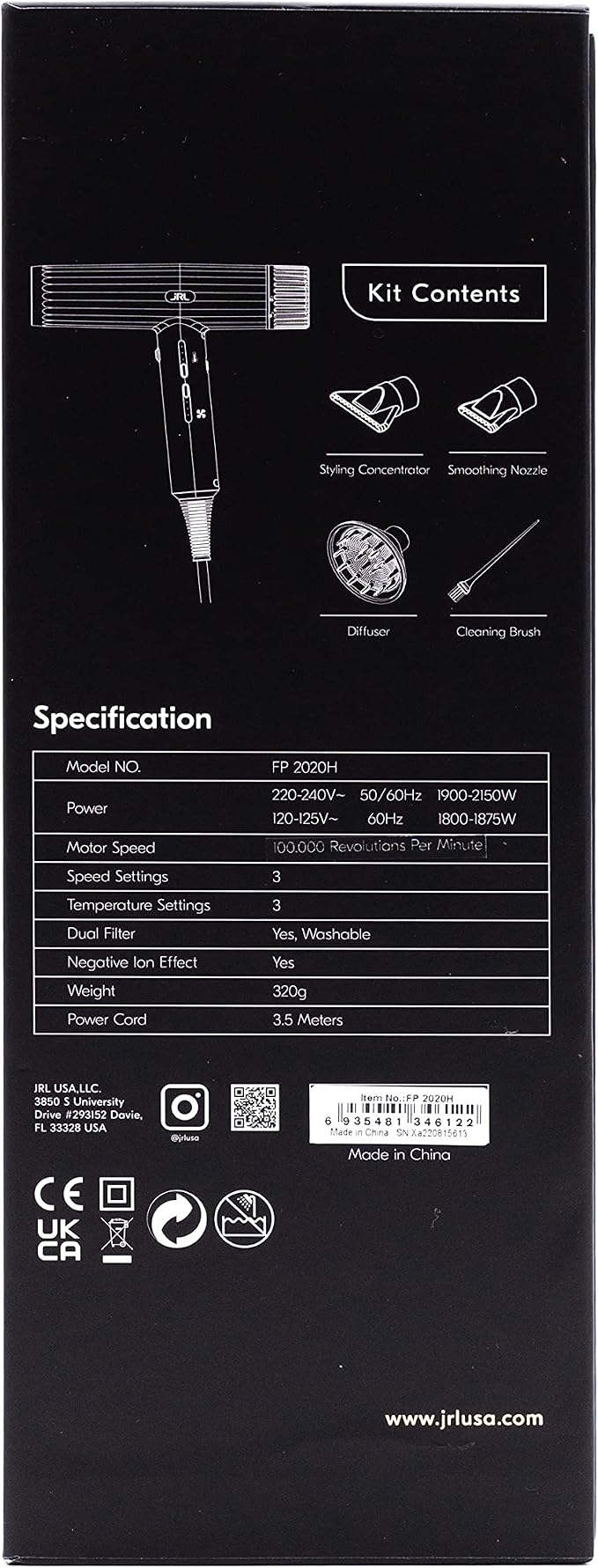 JRL Professional Forte Pro Ultra lightweight Hair Dryer | FP2020H