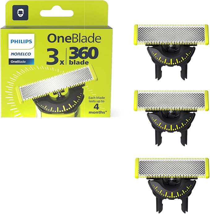 Philips Norelco Genuine OneBlade 360 Blade Replacement Blades, 3 Count, QP430/80 | Genuine OneBlade 360 Blades, Stainless Steel, 360 Flex, Trim Edge and Shave, Up to 12-Month Supply, QP430/80