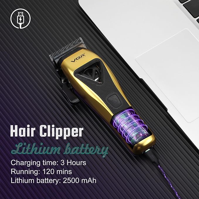 VGR Professional Hair Clippers Men Cordless - Barber Machine Barbershop Haircut Cutting Kit - Vector 9000 RPM Motor - DLC Blades - Electric