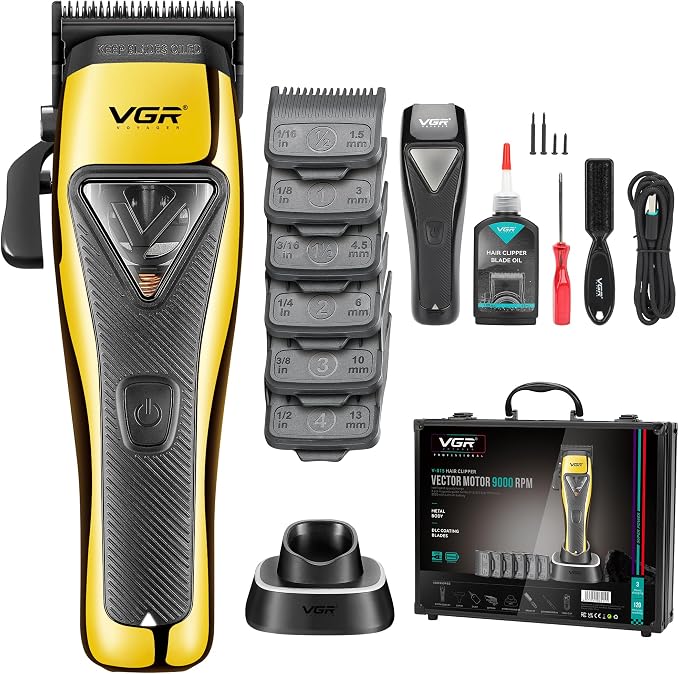 VGR Professional Hair Clippers Men Cordless - Barber Machine Barbershop Haircut Cutting Kit - Vector 9000 RPM Motor - DLC Blades - Electric