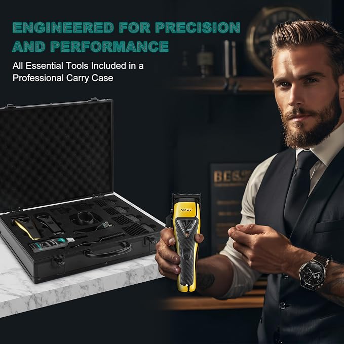 VGR Professional Hair Clippers Men Cordless - Barber Machine Barbershop Haircut Cutting Kit - Vector 9000 RPM Motor - DLC Blades - Electric