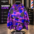 Professional Barber Cape – Purple Camouflage Design