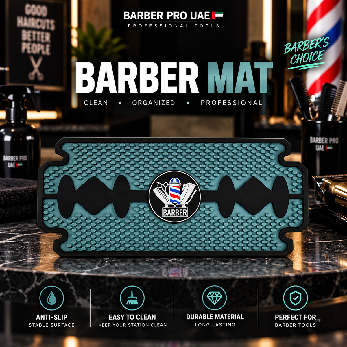 Professional Barber Tool Mat – Razor Blade Design