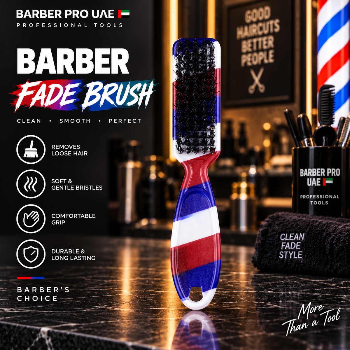 Professional Barber Fade Brush – Barber Pole Design