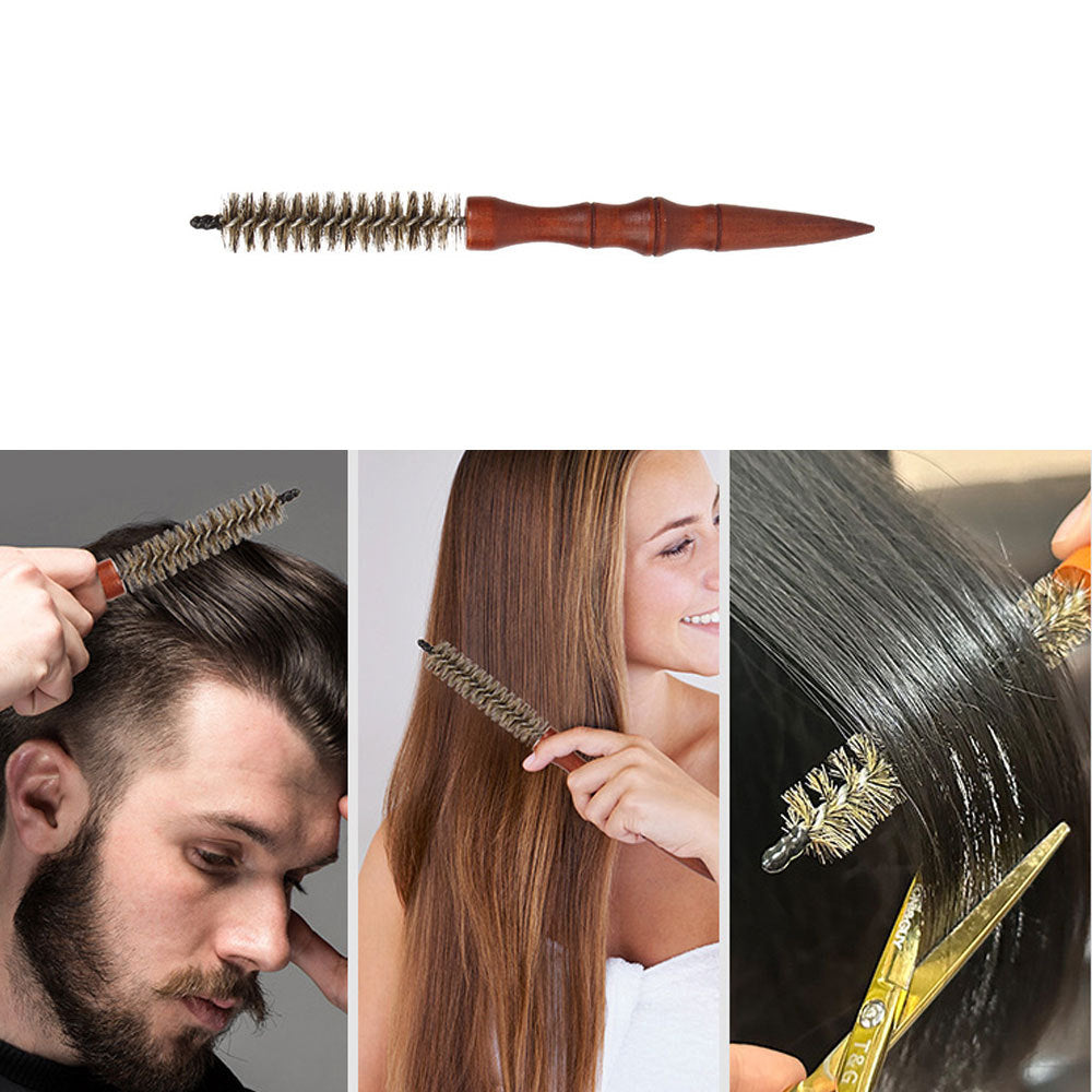 Solid Wood Boar Bristle Spiral Pattern Hair Brush & Comb for Fluffy/Straight/Curly Hair Styling Sizes 16-20mm