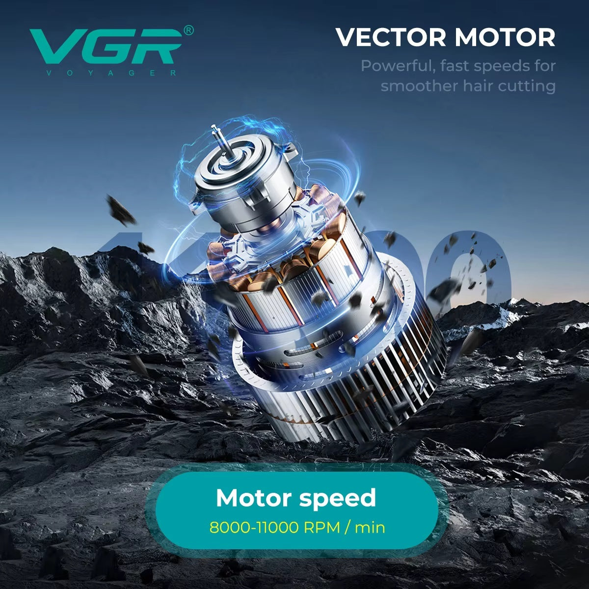 VGR V-668 Intelligent Variable Speed Metal Hair Clipper 11000 RPM