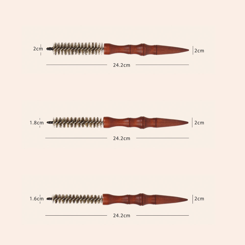 Solid Wood Boar Bristle Spiral Pattern Hair Brush & Comb for Fluffy/Straight/Curly Hair Styling Sizes 16-20mm