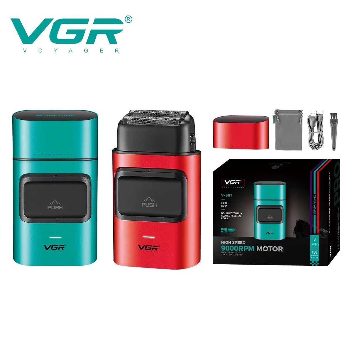 VGR V-307 Professional Foil Shaver 9000 RPM Super Power Electric Shaver High End Whitening Device Hair Trimming Tool